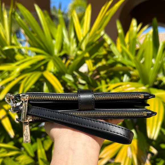 Michael Kors Jet Set Travel Large Double Zip Wallet MK Graphic Logo Brown Black - Picture 7 of 10